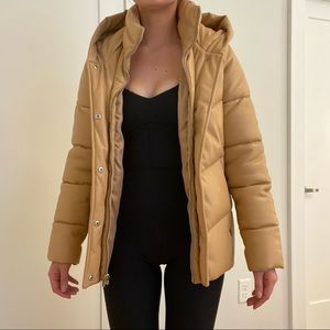 Abercrombie Nude Tan Vegan Leather Puffer Coat